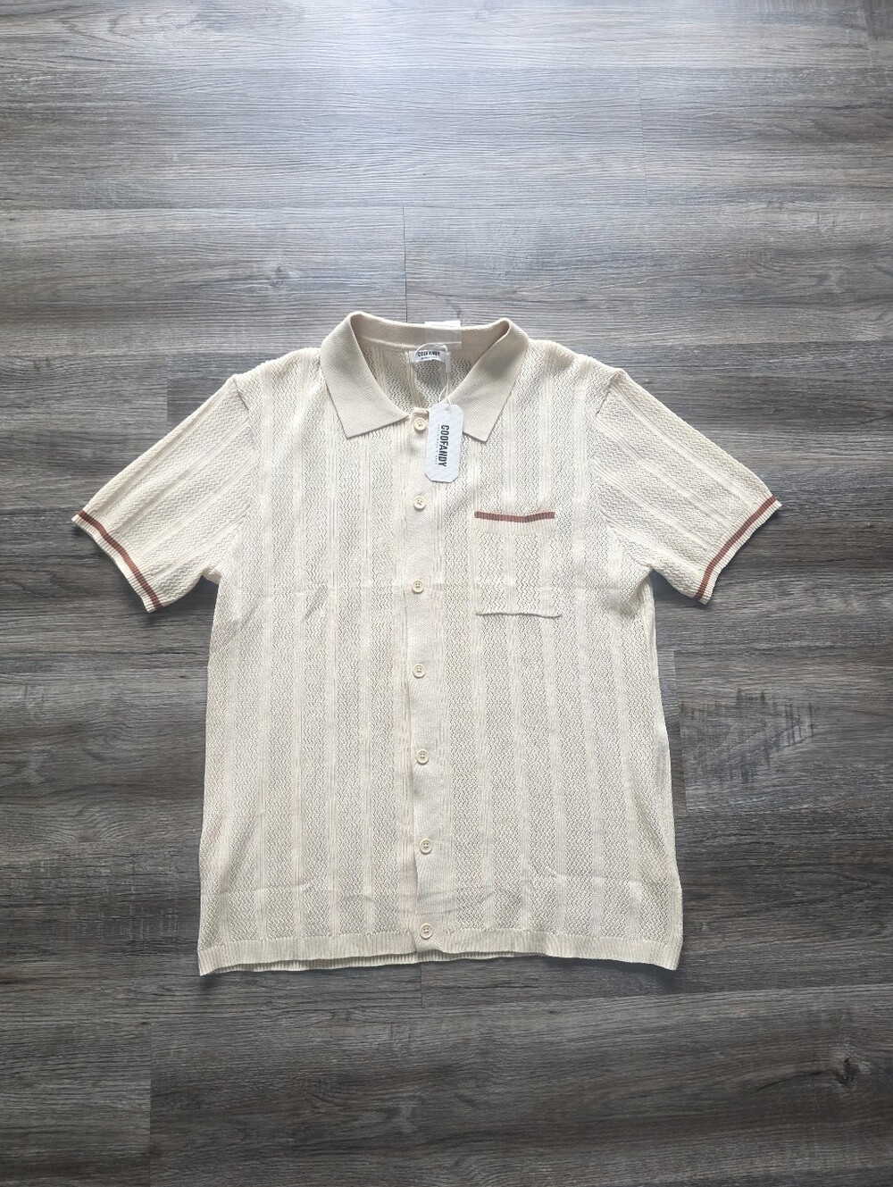 Coofandy Men's Cream Knit Short-Sleeve Polo Size L